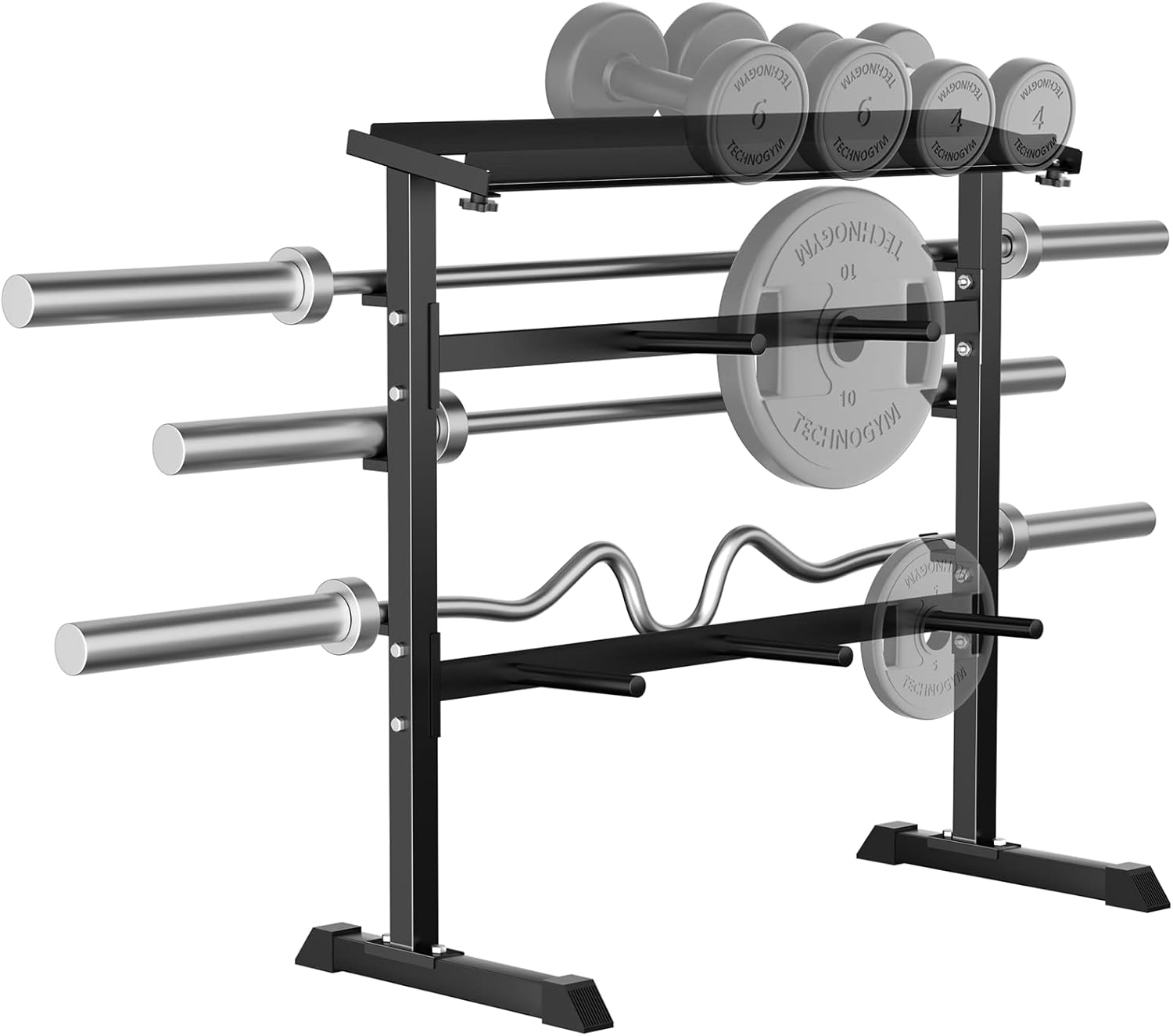 Home Gym Training - ชั้นวางเก็บน้ำหนักสำหรับฝึกความแข็งแรงที่บ้าน - วัสดุโลหะ สีดำ ดีไซน์กะทัดรัด