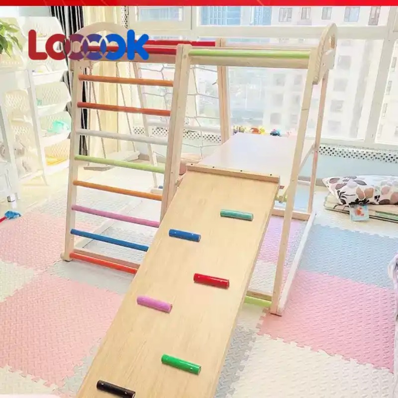 Home Gym For Toddlers - ชุดเครื่องเล่นไม้สำหรับเด็กเล็กอเนกประสงค์ พร้อมสไลเดอร์ในร่ม ชิงช้า บันไดปีนป่าย ของเล่นเสริมพัฒนาการสำหรับเด็กเล็ก