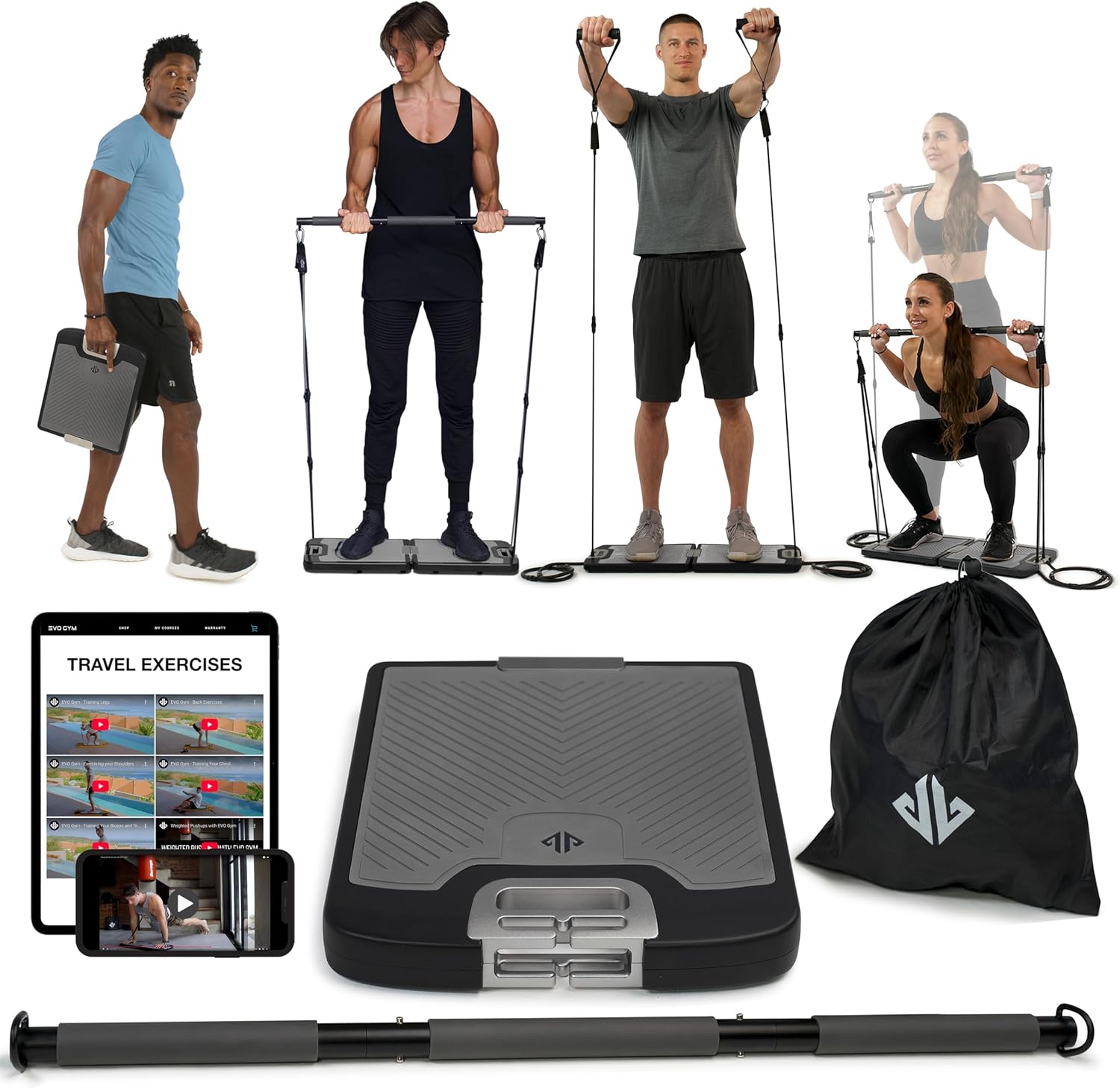 Home Gym Set - ชุดอุปกรณ์ออกกำลังกายแบบพกพาออลอินวัน: ชุดสายยางยืดออกกำลังกาย 10-320 ปอนด์ สำหรับฝึกความแข็งแรง การเดินทาง