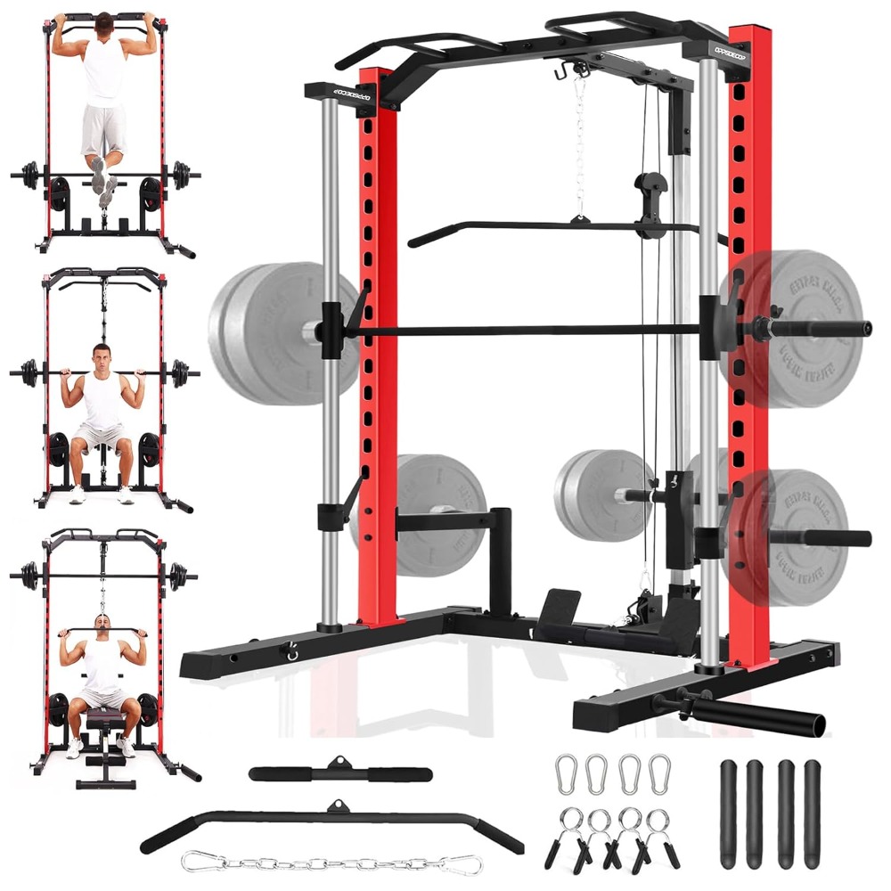 Home Gym With Smith Machine - เครื่องสมิธแมชชีนออลอินวันพร้อมLAT Pull Down, บาร์ดึงข้อ, บาร์เบล, ที่เก็บแผ่นน้ำหนัก,