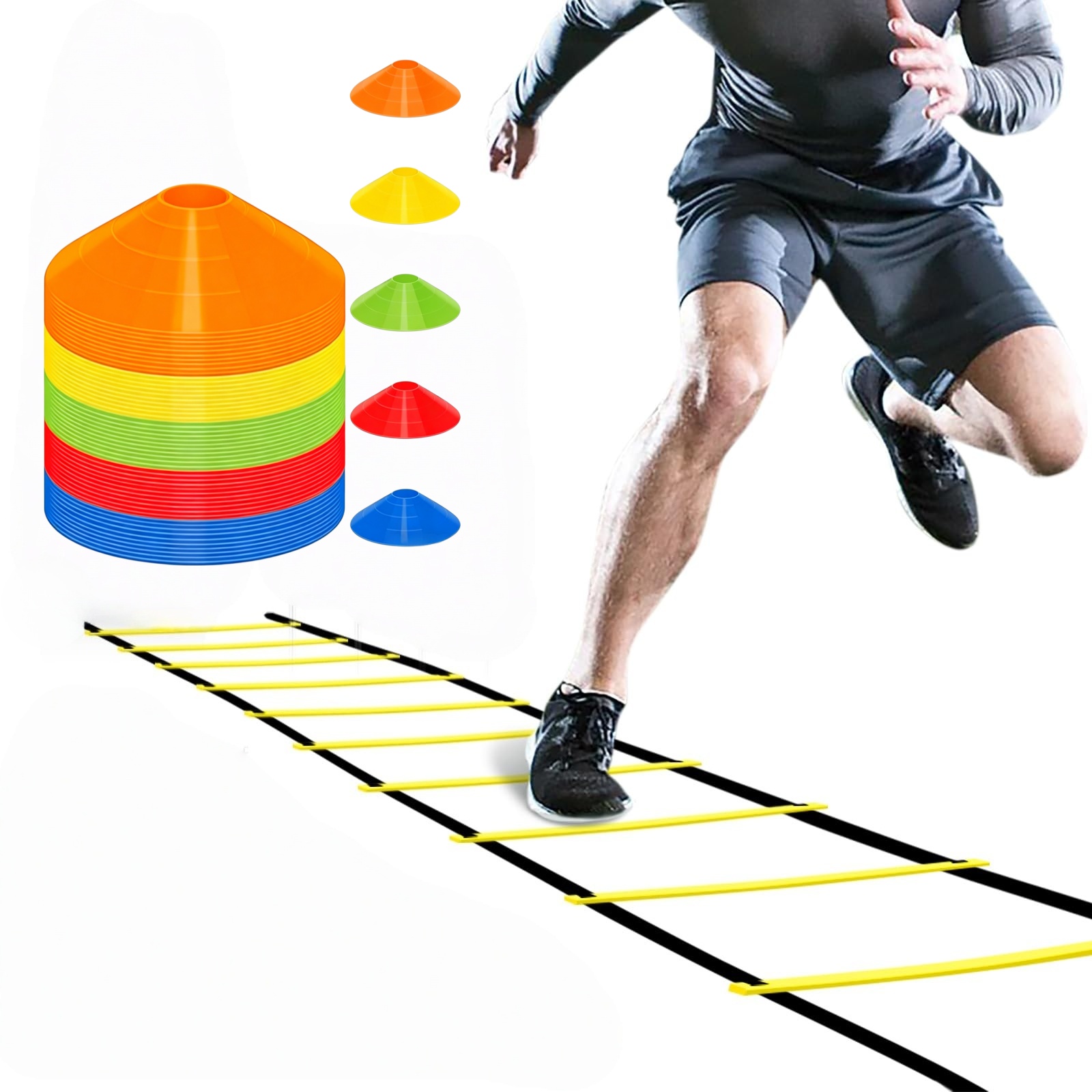Agility Ladder Speed - บันไดฝึกความคล่องตัวและแผ่นฝึกฟุตบอลแบบถอดได้ สำหรับฝึกความเร็ว ความยืดหยุ่นในการเล่นกีฬา แบบพกพา สำหรับฝึกฟุตบอล