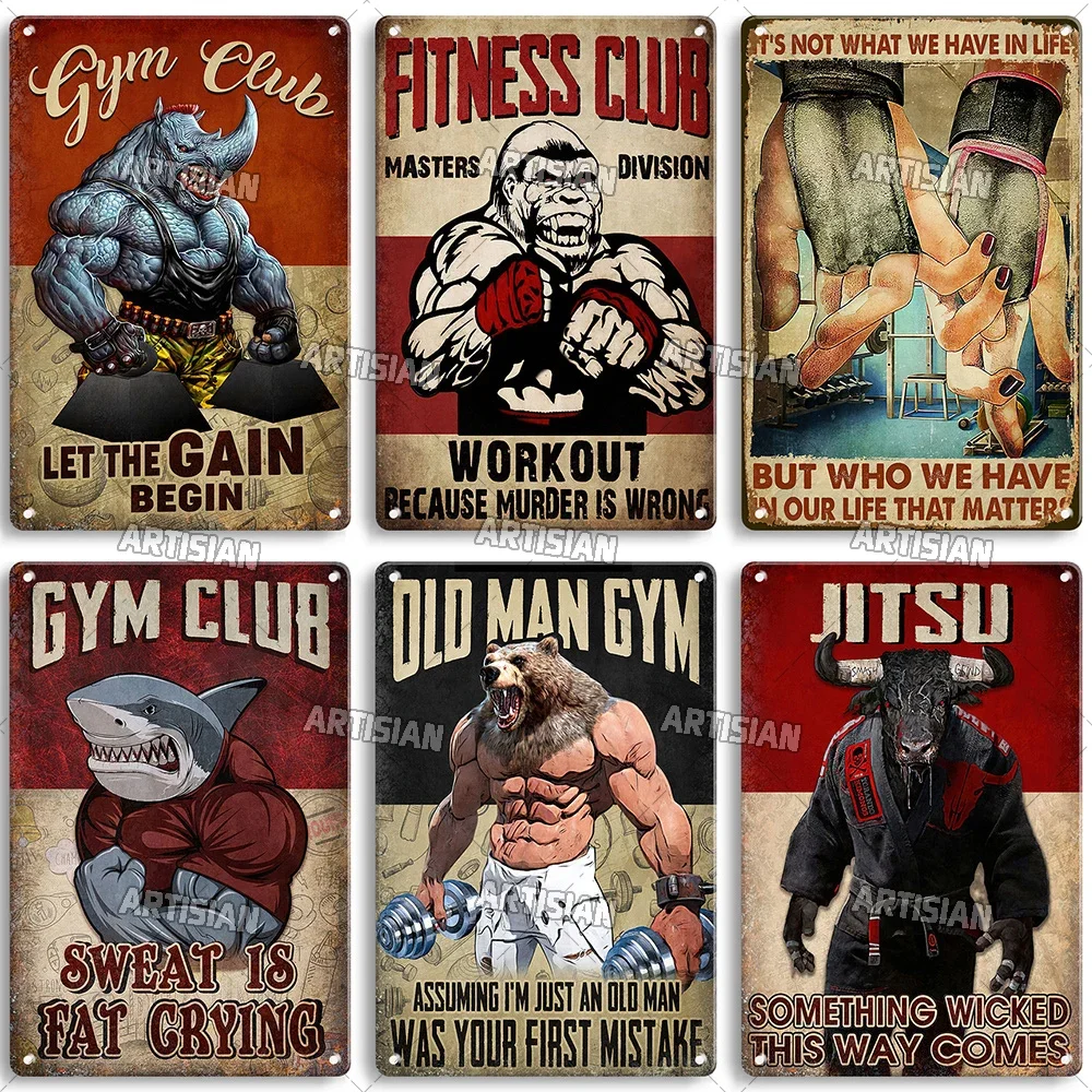 Home Gym On Wall - ป้ายโลหะตกแต่งผนังลายศิลปะคำคมสร้างแรงบันดาลใจจาก Old Man Gym Club ของตกแต่งห้องฟิตเนส