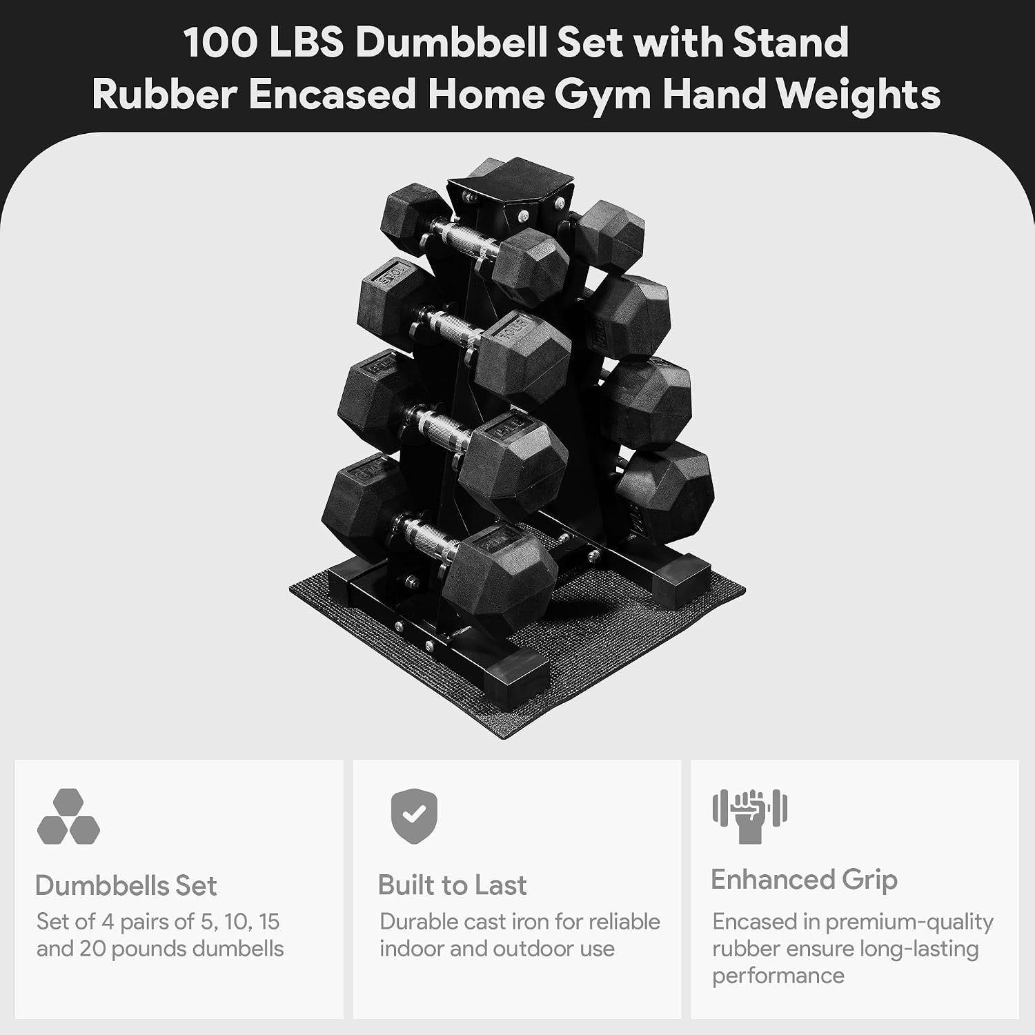 Home Gym Set - ชุดดัมเบลหุ้มยางทรงหกเหลี่ยม, มีตัวเลือกน้ำหนักหลากหลาย & พร้อมชั้นวางเก็บ, สำหรับออกกำลังกายที่บ้าน, ปรับแต่งได้