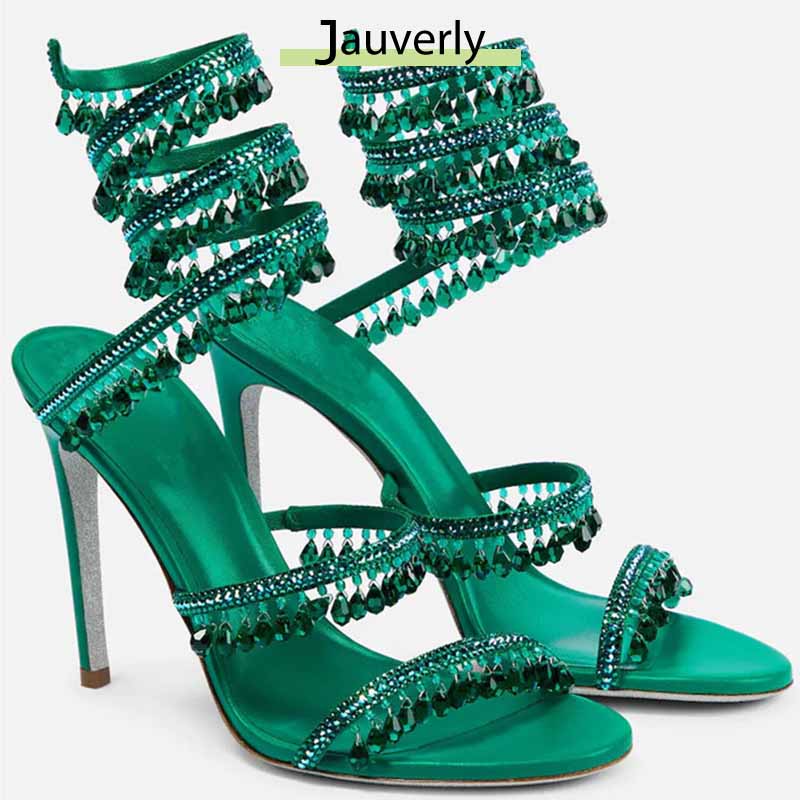 Ankle Strap Attachment - รองเท้าส้นสูงผู้หญิงประดับเพชรแบบใหม่ ปี 2026 รองเท้าแตะแฟชั่นประดับพู่คริสตัล รองเท้าเซ็กซี่สำหรับงานเลี้ยง รองเท้าผู้หญิงไซส์ใหญ่