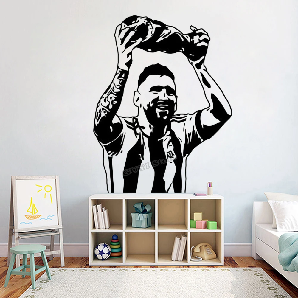 Home Gym On Wall - Messi สติ๊กเกอร์ติดผนังไวนิล Decal ฟุตบอลฟุตบอลกีฬารูปลอกผนังห้องนั่งเล่นห้องนอน Gym Decor