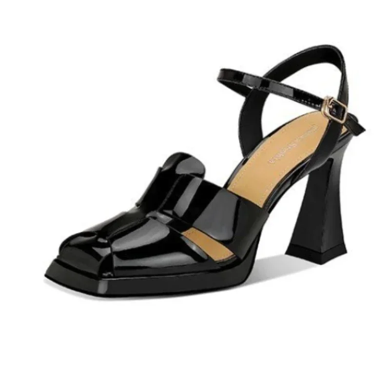 Ankle Strap Attachment - รองเท้าส้นสูงแบบรัดส้นผู้หญิง แฟชั่นหนังแก้ว สไตล์โรมัน เซ็กซี่ โปร่ง ดีไซน์เก๋