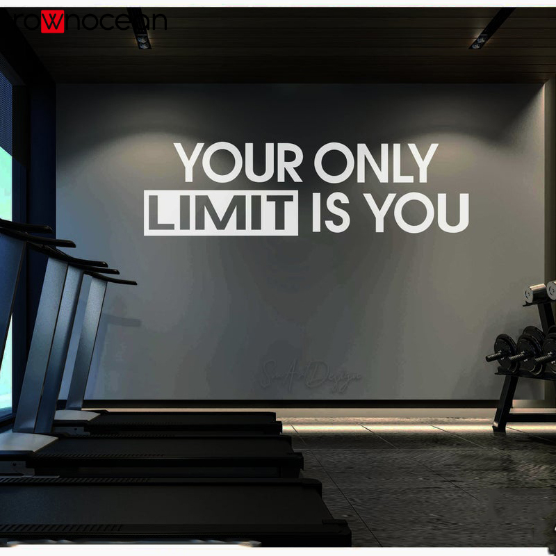 Home Gym On Wall - ของคุณเท่านั้นจำกัดคุณ-รูปลอกติดผนังสติกเกอร์ Gym การออกแบบผนังตกแต่งสำนักงานออกกำลังกายแรงจูงใจ Home Gym Quote