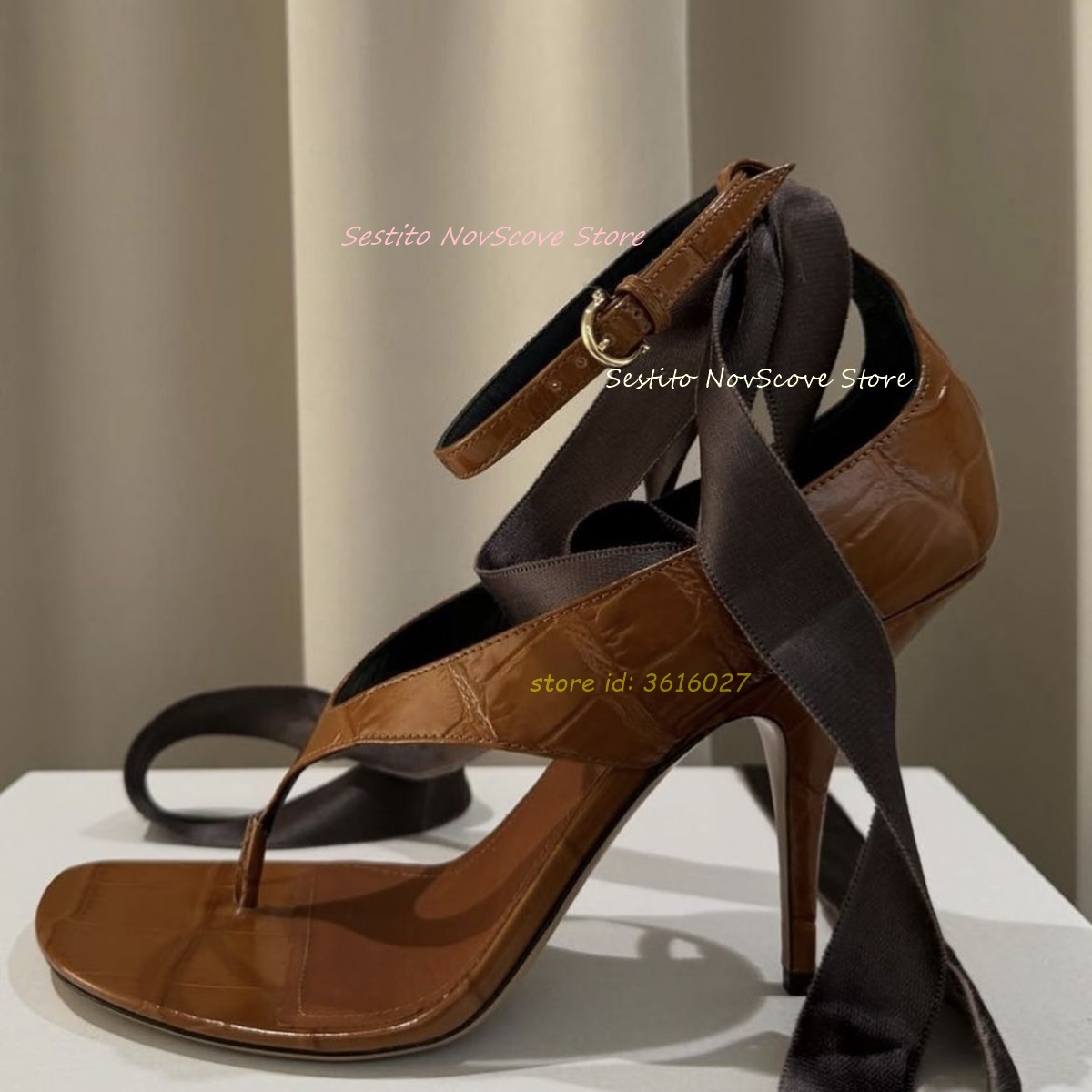 Ankle Strap Attachment - รองเท้าส้นเข็มแบบเปิดนิ้วเท้าสีน้ำตาล สายรัดข้อเท้าแบบผูกเชือก หัวเข็มขัด สายรัดข้อเท้าไขว้ รองเท้าเซ็กซี่สำหรับผู้หญิงสำหรับงานปาร์ตี้ฤดูร้อน